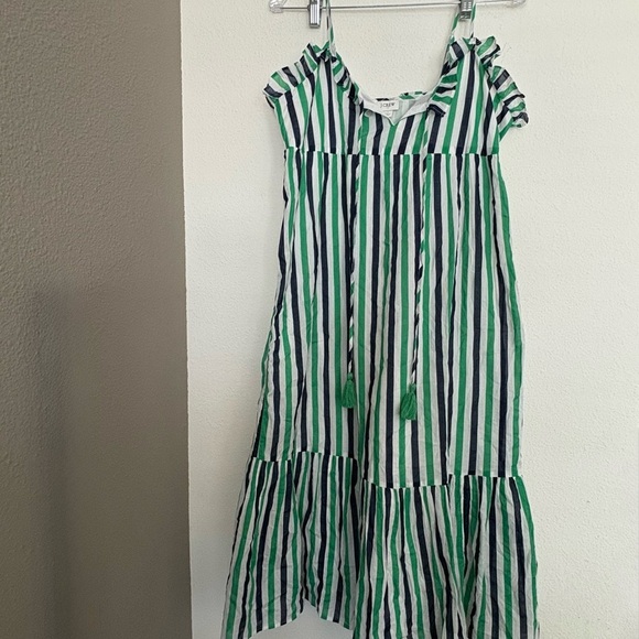 J. Crew Green and White Ruffled Tiered Sundress - Picture 2 of 6
